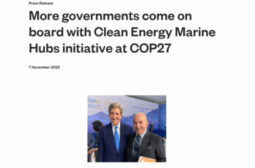 More governments come on board with Clean Energy Marine Hubs initiative at COP27